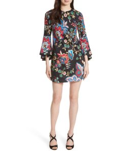 Alice + Olivia Thym Trumpet Sleeve Floral Dress