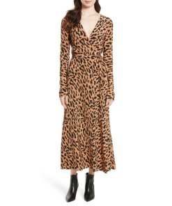 Diane von Furstenberg Leopard Print Midi Silk Wrap Dress
