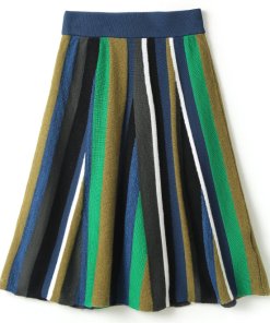 Kenzo Broken Stripes Knee-Length Wool Blend Knit Skirt
