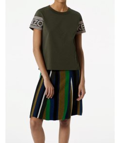 Kenzo Broken Stripes Knee-Length Wool Blend Knit Skirt