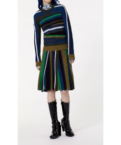 Kenzo Broken Stripes Knee-Length Wool Blend Knit Skirt