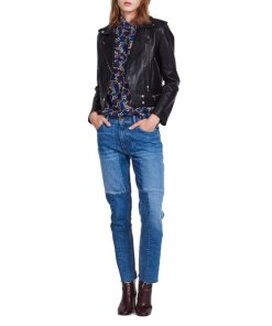 Sandro Vega Short Leather Biker Jacket