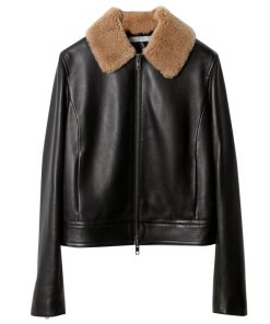 Vince Detachable Shearling Collar Leather Jacket
