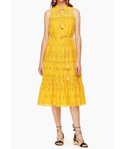 Kate Spade New York Sleeveless Cotton Eyelet Midi Dress