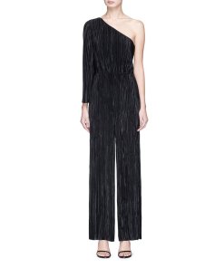 Alice + Olivia Keiko Pleated One-Shoulder Wide-Leg Jumpsuit