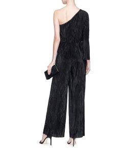 Alice + Olivia Keiko Pleated One-Shoulder Wide-Leg Jumpsuit