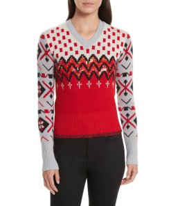 Coach 1941 Sequined Jacquard Wool & Cashmere V-Neck Sweater