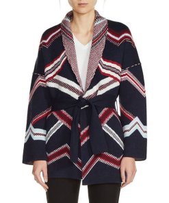 Maje Marcozi Belted Kimono Jaquard Cardigan