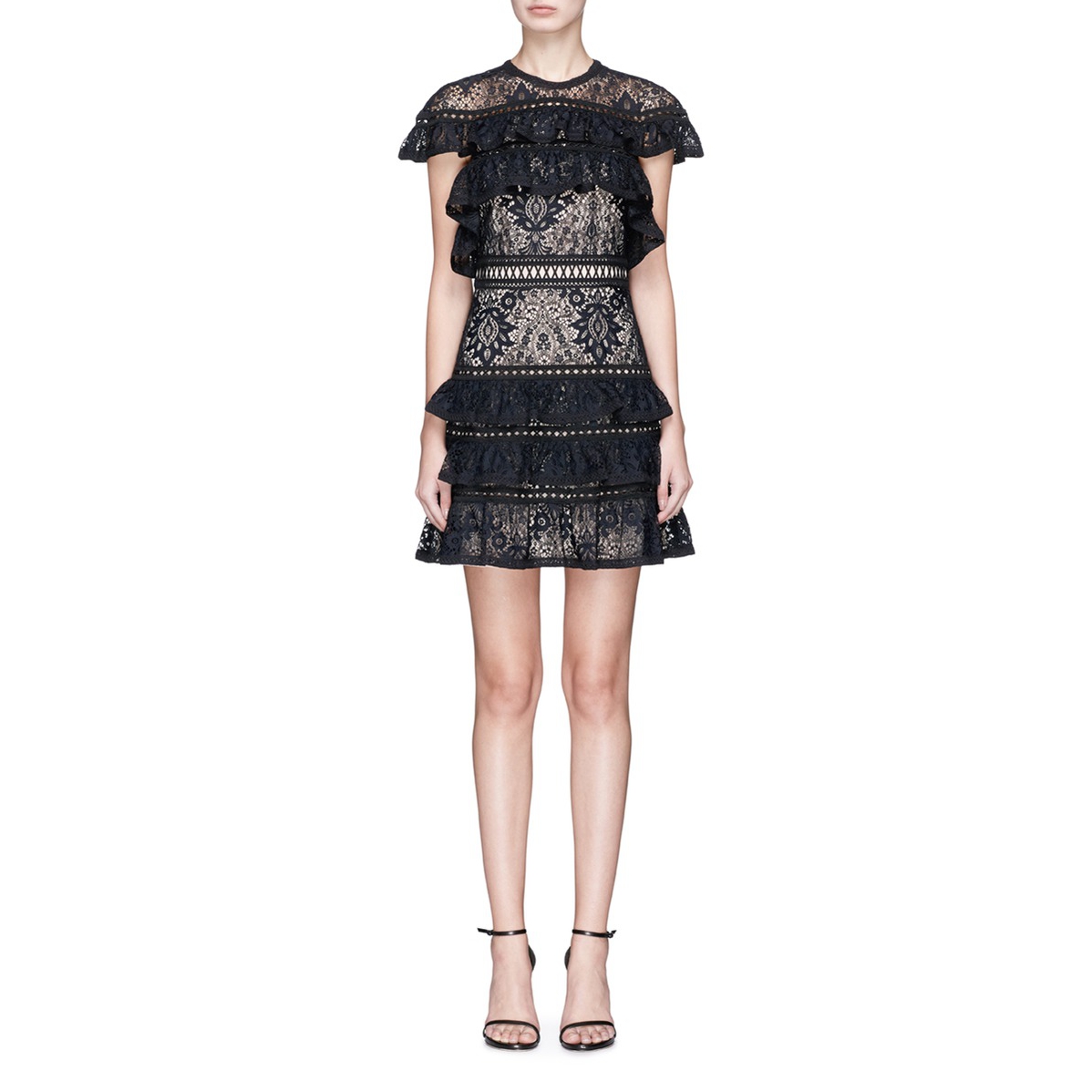 Alice + Olivia Jolie Tiered Ruffle Guipure Lace Dress Alice + Olivia Jolie Tiered Ruffle Guipure Lace Dress