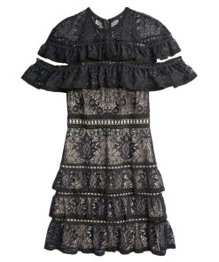 Alice + Olivia Jolie Tiered Ruffle Guipure Lace Dress