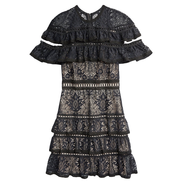 Alice + Olivia Jolie Tiered Ruffle Guipure Lace Dress evaChic Alice + Olivia Jolie Tiered Ruffle Guipure Lace Dress evaChic
