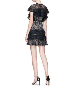 Alice + Olivia Jolie Tiered Ruffle Guipure Lace Dress