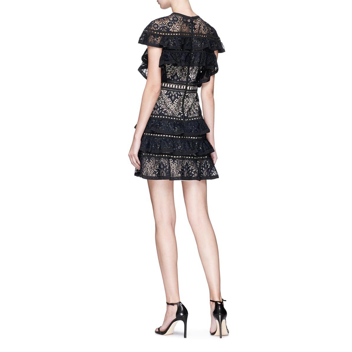 Alice + Olivia Jolie Tiered Ruffle Guipure Lace Dress