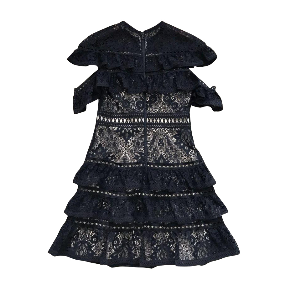 Alice + Olivia Jolie Tiered Ruffle Guipure Lace Dress