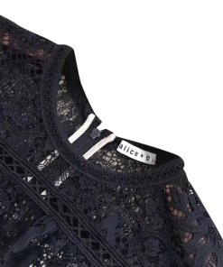 Alice + Olivia Jolie Tiered Ruffle Guipure Lace Dress