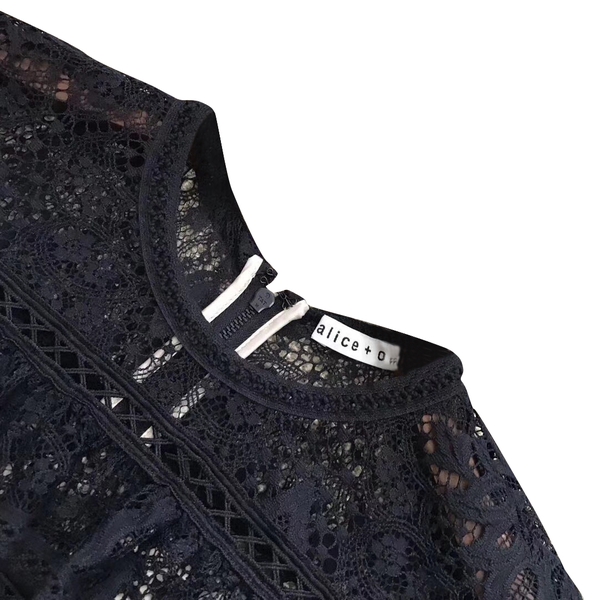 Alice + Olivia Jolie Tiered Ruffle Guipure Lace Dress