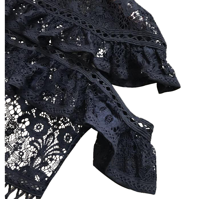 Alice + Olivia Jolie Tiered Ruffle Guipure Lace Dress  evaChic