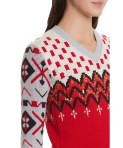 Coach 1941 Sequined Jacquard Wool & Cashmere V-Neck Sweater