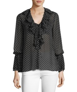 Alice + Olivia Elliot Ruffle Detail Polka Dot Blouse