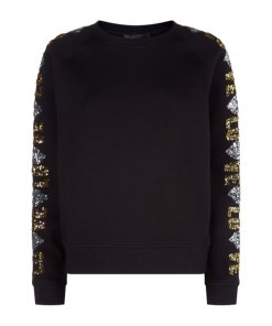 Maje Topaz Love Sequin-Sleeve Sweatshirt