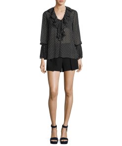 Alice + Olivia Elliot Ruffle Detail Polka Dot Blouse