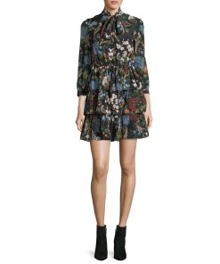 Alice + Olivia Breann Floral Tie-Neck Tiered Dress