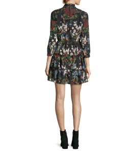 Alice + Olivia Breann Floral Tie-Neck Tiered Dress