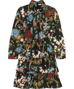 Alice + Olivia Breann Floral Tie-Neck Tiered Dress