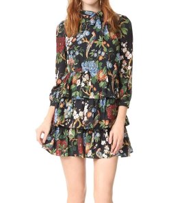 Alice + Olivia Breann Floral Tie-Neck Tiered Dress