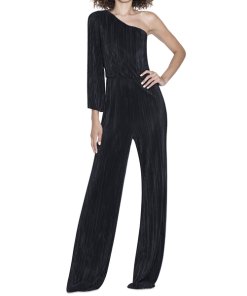 Alice + Olivia Keiko Pleated One-Shoulder Wide-Leg Jumpsuit