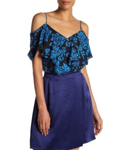 Diane von Furstenberg Ruffle Cold-Shoulder Floral Silk Blouse
