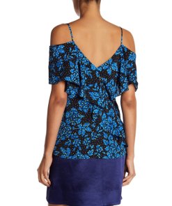 Diane von Furstenberg Ruffle Cold-Shoulder Floral Silk Blouse