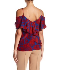 Diane von Furstenberg Ruffle Cold-Shoulder Floral Silk Blouse