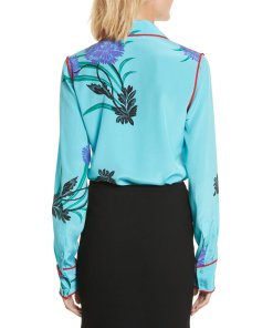 Diane von Furstenberg Farren Marine Print Contrast Piping Shirt