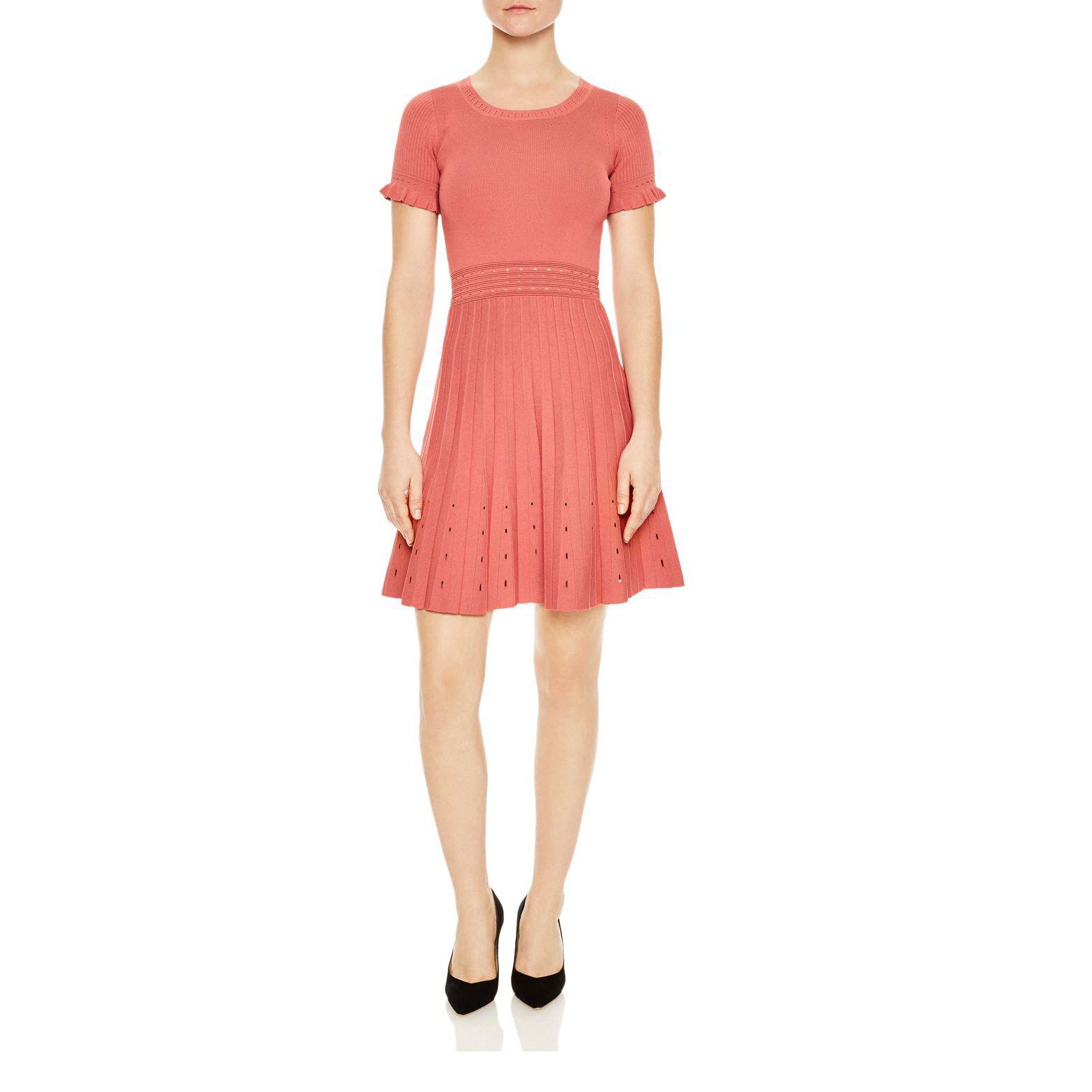 Sandro Etor Eyelet-Detail Pleated Knit Dress  evaChic