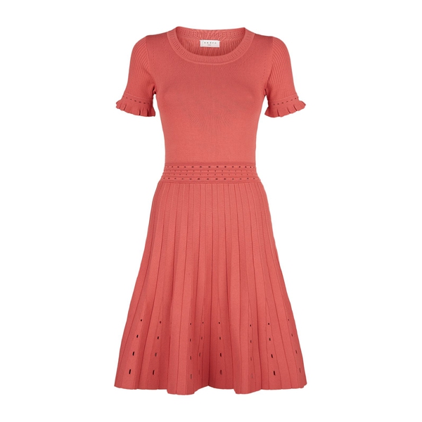 Sandro Etor Eyelet-Detail Pleated Knit Dress