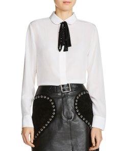 Maje Campi Embellished Tulle Tie Shirt