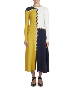 Cédric Charlier Whipstitch Colorblock Cashmere Dress