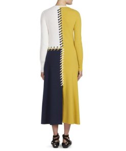Cédric Charlier Whipstitch Colorblock Cashmere Dress