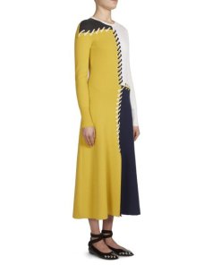 Cédric Charlier Whipstitch Colorblock Cashmere Dress