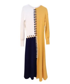 Cédric Charlier Whipstitch Colorblock Cashmere Dress