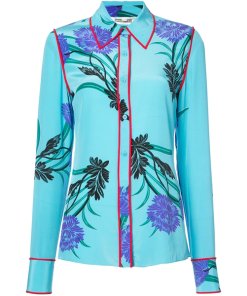 Diane von Furstenberg Farren Marine Print Contrast Piping Shirt