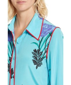 Diane von Furstenberg Farren Marine Print Contrast Piping Shirt