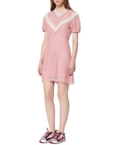 Sandro Gavin Two-Tone Puff-Sleeve Lace Dress
