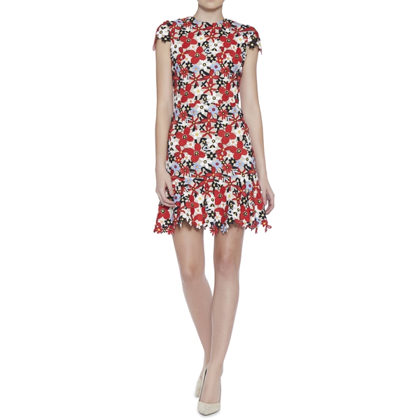 Alice + Olivia Imani Floral-Lace Cap-Sleeve Mini Dress evaChic Alice + Olivia Imani Floral-Lace Cap-Sleeve Mini Dress evaChic
