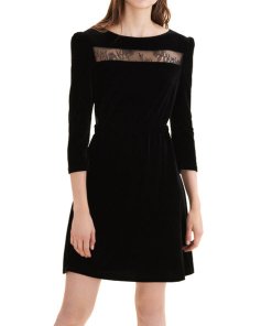 Maje Remano Lace Inset Velvet Dress