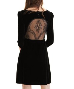 Maje Remano Lace Inset Velvet Dress
