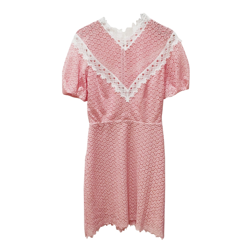 pink satin dress with black lace Gucci Lace-trimmed Silk Satin Midi Dress – Runway Catalog