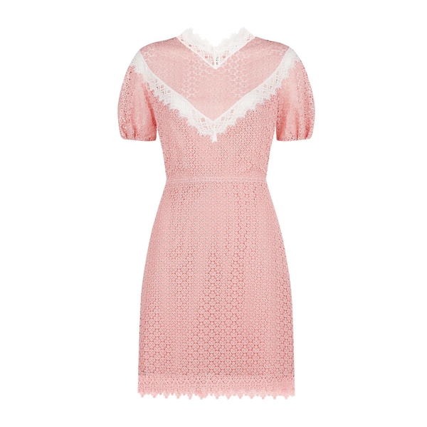 Sandro Gavin Two-Tone Puff-Sleeve Lace Dress  evaChic