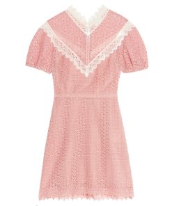 Sandro Gavin Two-Tone Puff-Sleeve Lace Dress